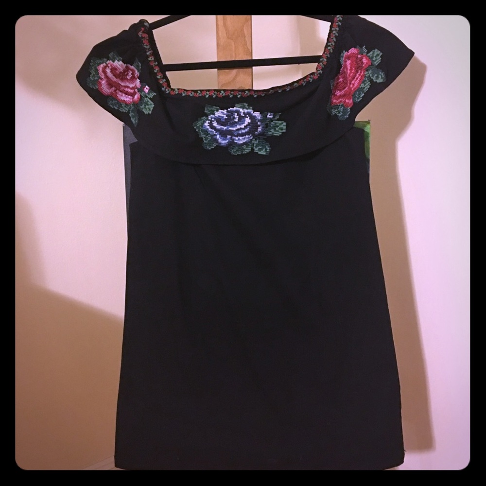 BLACK DENIM OFF THE SHOULDER DRESS